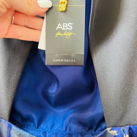 NWT ABS Elegant Blue and Gold dress with cutout back size 7 - Picture 9 of 13